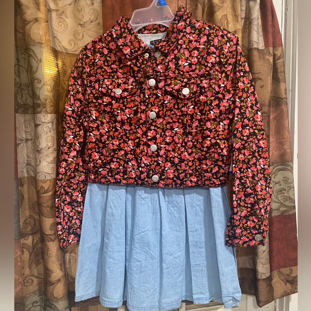 Floral Pink and Blue Kids Casual Dress